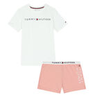 Girls White & Pink Logo Pyjamas, 1, hi-res