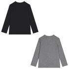 Boys Black & Grey Cotton Logo Long Sleeve Top( 2-Pack ), 2, hi-res