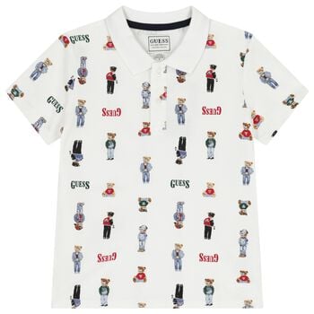 Boys White Teddy Bear Logo Polo Shirt