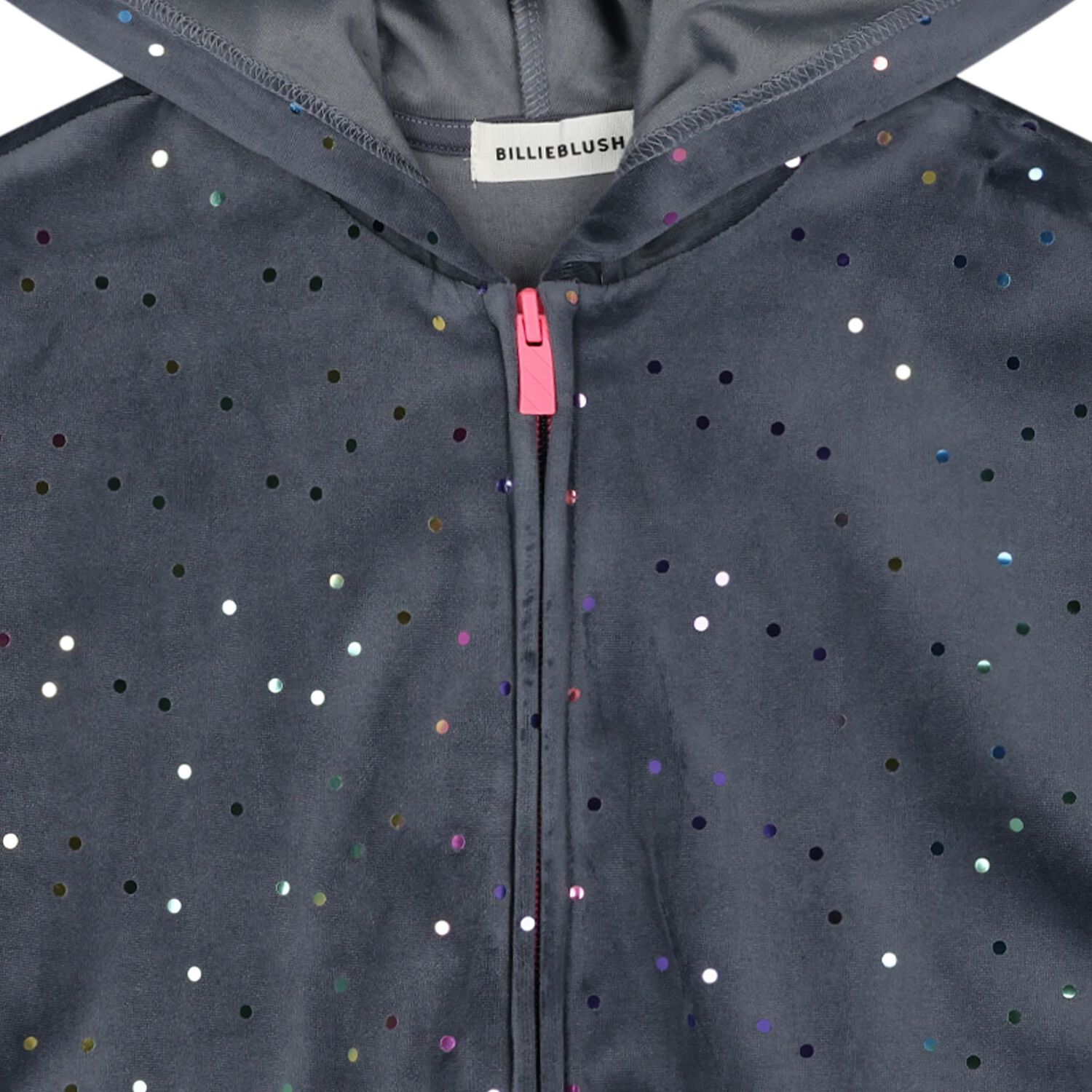 Girls Grey Dot Hooded Zip Up Top, 1, hi-res