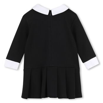 Younger Girls Black & White Logo Pleated Dress