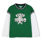 Boys Green & White Elephant Logo Long Sleeve Top, 1, hi-res