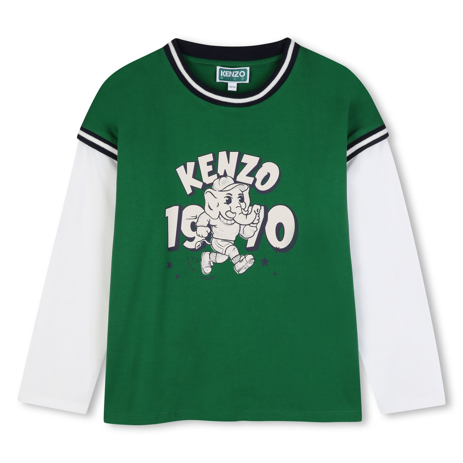 Boys Green & White Elephant Logo Long Sleeve Top, 1, hi-res