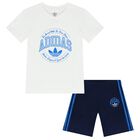 White & Blue Logo Shorts Set, 1, hi-res