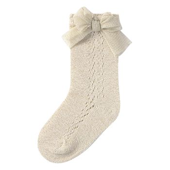 Baby Girls Beige & Gold Bow Socks