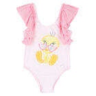 Younger Girls Pink Tweety Swimsuit, 1, hi-res