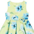 Girls Green & Blue Floral Satin Dress, 1, hi-res