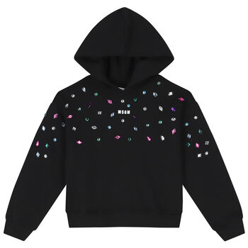 Girls Black Logo Embellished Hooded Top