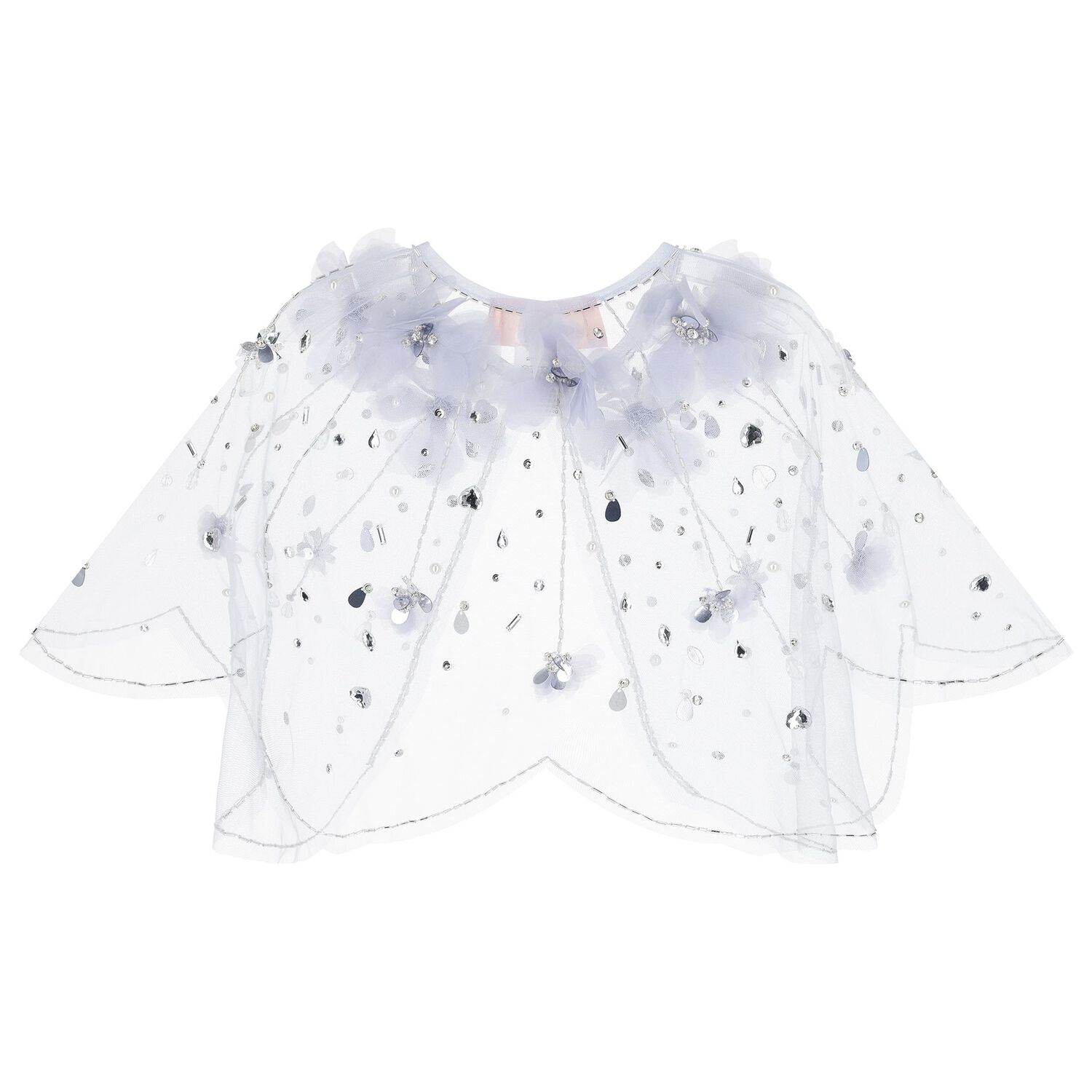 Girls Blue Embellished Flower Cape, 1, hi-res