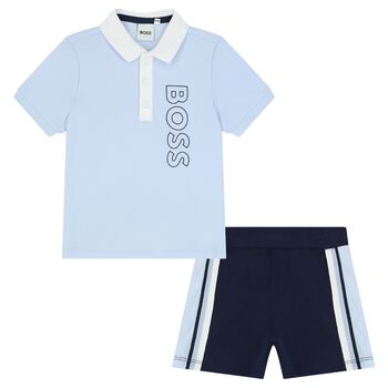 Baby Boys Navy Blue & Blue Logo Shorts Set