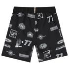 Boys Black Logo Swim Shorts, 1, hi-res