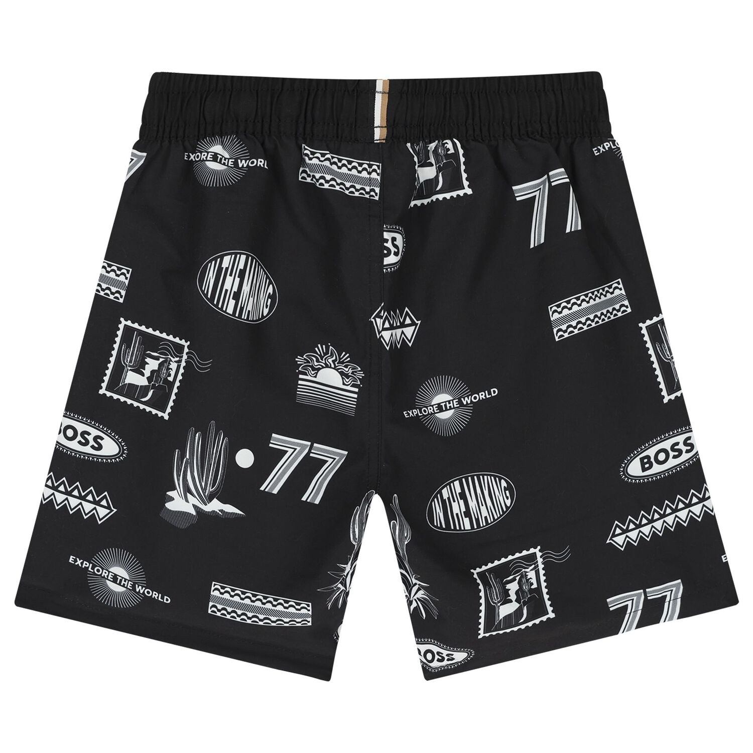 Boys Black Logo Swim Shorts, 1, hi-res