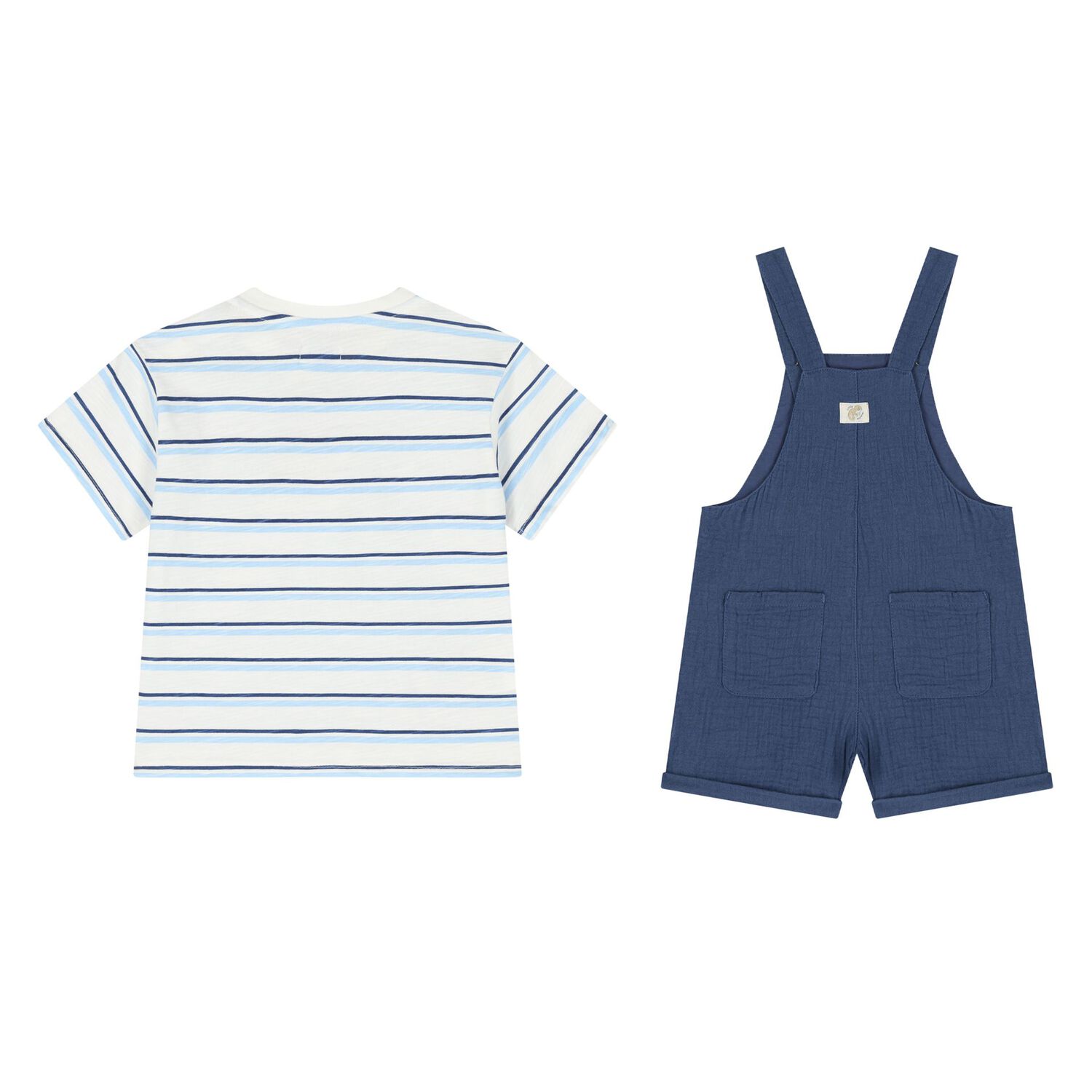Younger Boys Navy Blue Dungaree & Hat Set (3 Piece) , 2, hi-res