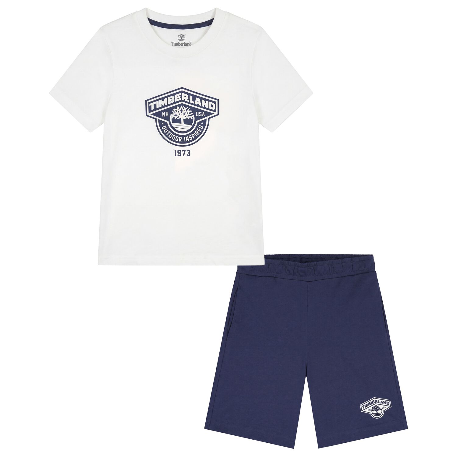Boys White & Navy Blue Logo Shorts Set, 2, hi-res