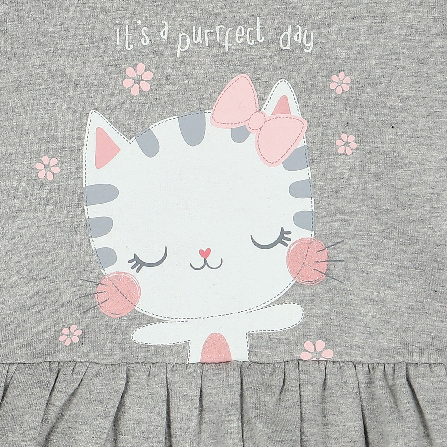 Younger Girls Grey Cat Dress, 1, hi-res
