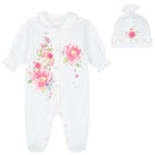 Baby Girls White Floral Babygrow Set, 1, hi-res