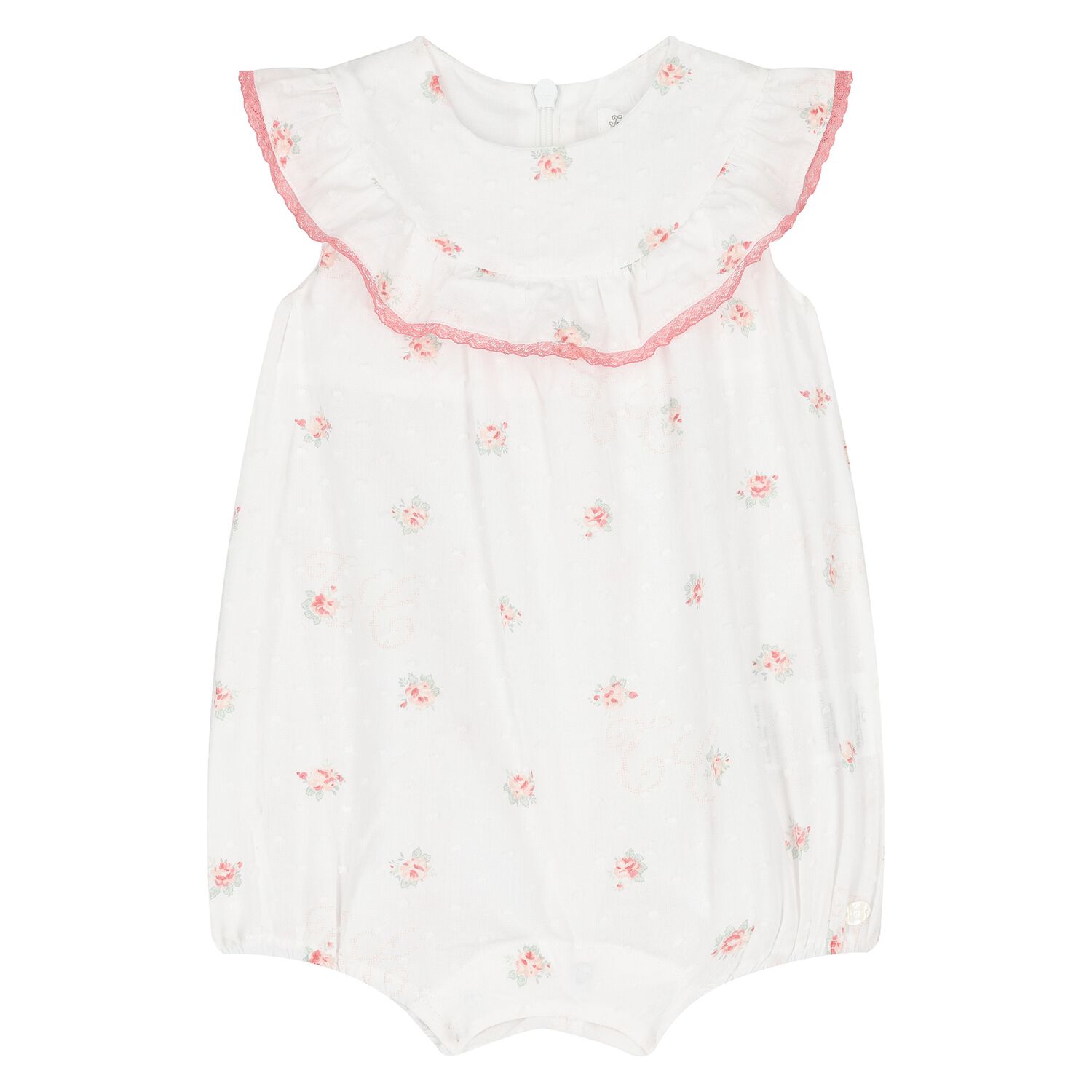 Baby Girls White Floral Print Romper, 1, hi-res