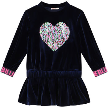 Girls Navy Blue Sequin Velour Dress