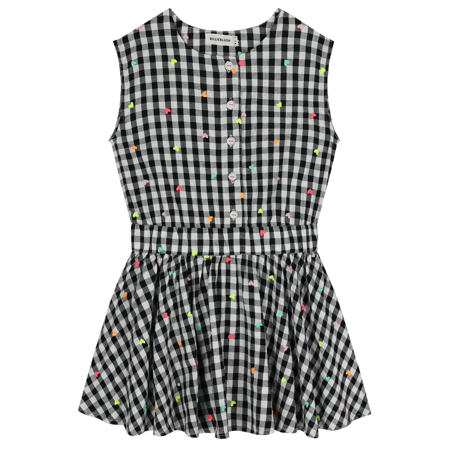 Girls Black & White Gingham Dress, 1, hi-res