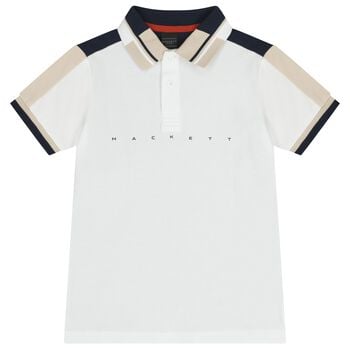 Boys White & Navy Blue Logo Polo Shirt