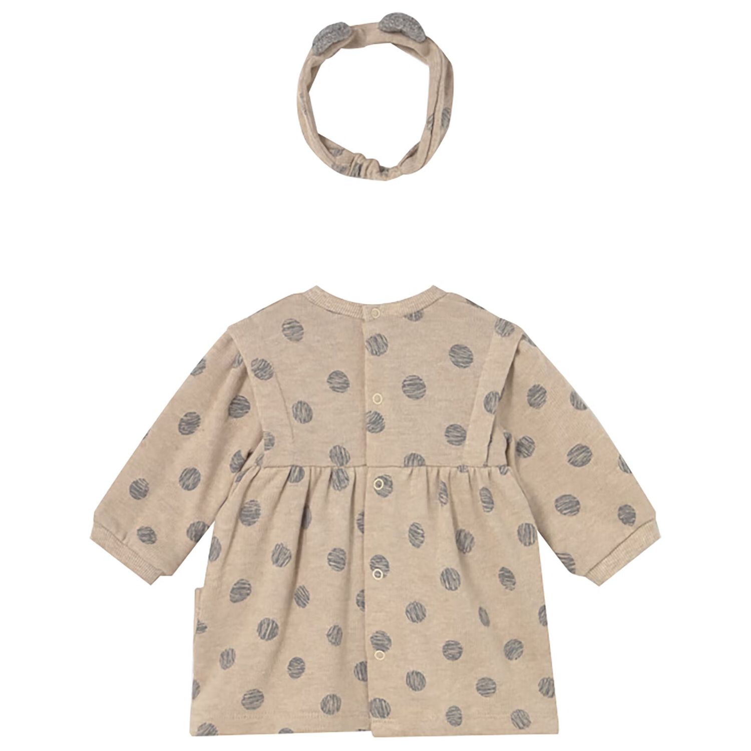 Baby Girls Beige Polka Dots Dress Set, 1, hi-res