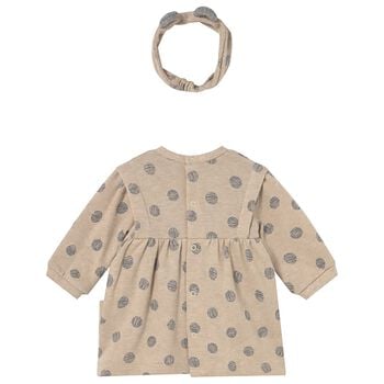 Baby Girls Beige Polka Dots Dress Set