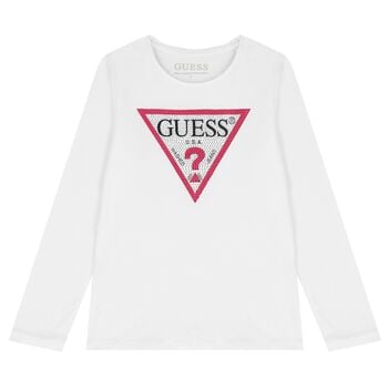 Girls White Logo Long Sleeve Top