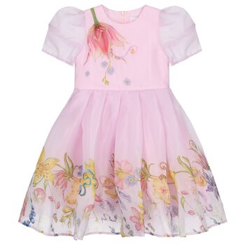 Girls Pink Floral Organza Dress