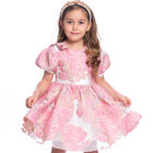 Girls Pink & Gold Floral Brocade Dress, 1, hi-res