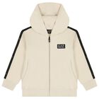 Boys Ivory Logo Hooded Zip Up Top, 1, hi-res