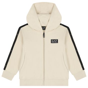 Boys Ivory Logo Hooded Zip Up Top