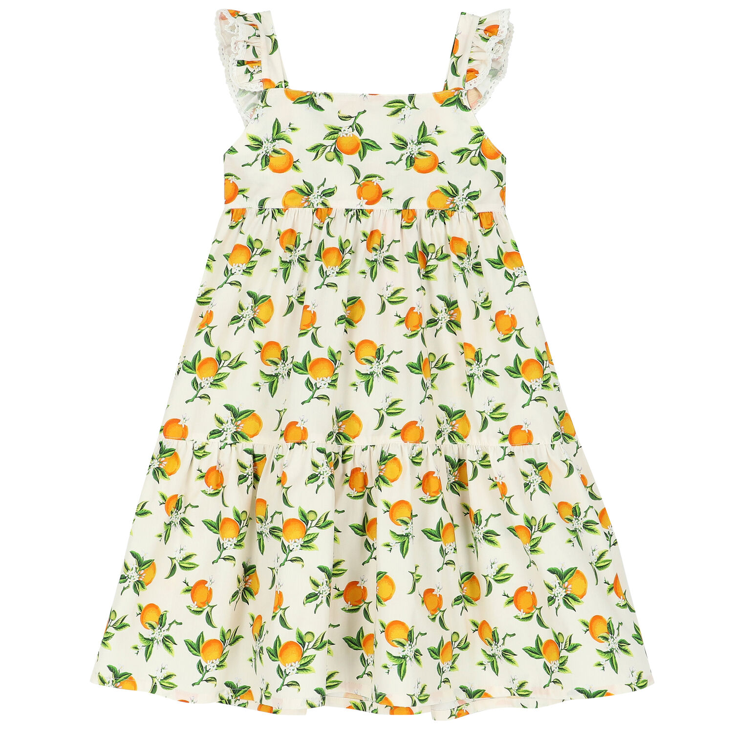 Girls Ivory & Orange Dress, 1, hi-res