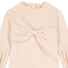 Girls Beige Bow Sweatshirt Dress, 1, hi-res