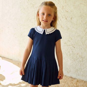 Girls Navy Blue Pleated Dress