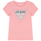 Girls Pink Diamante Logo T-Shirt, 4, hi-res