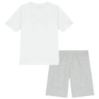 Boys White & Grey Logo Shorts & T-Shirt Set, 2, hi-res
