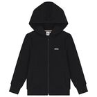 Boys Black Logo Zip Up Top, 1, hi-res