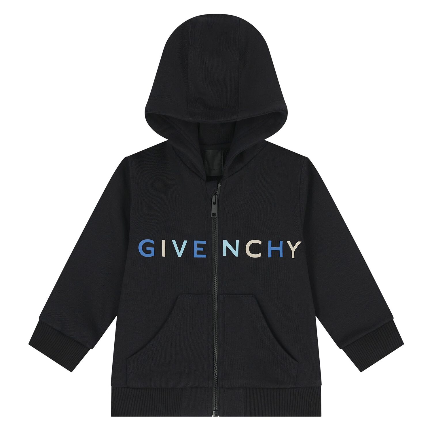 Younger Boys Black Logo Hooded Zip Up Top, 2, hi-res