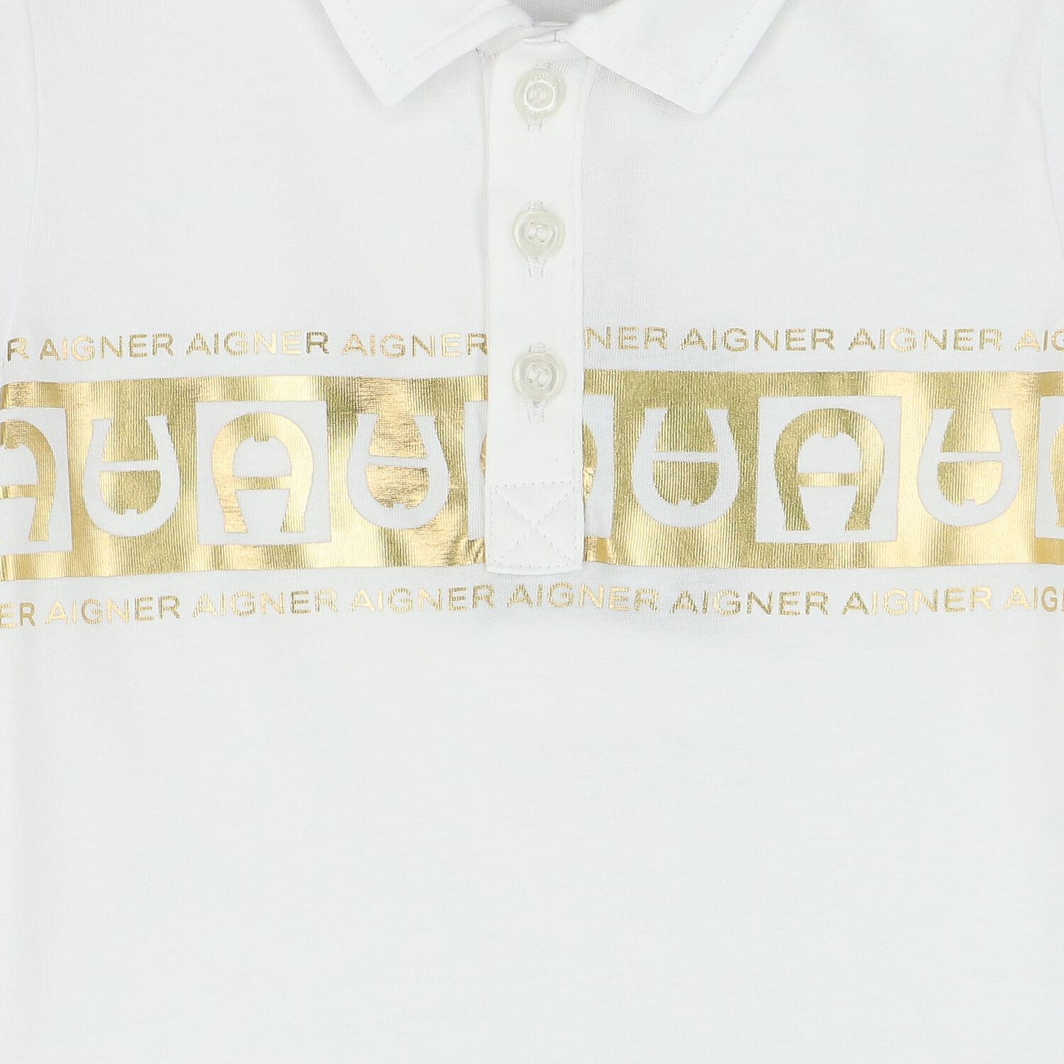 Younger Boys White & Gold Logo Polo Shirt, 1, hi-res