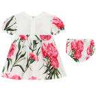 طقم فستان بطبعة الزهور باللون العاجي والأحمر, 1, hi-res