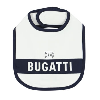 Baby Boys White & Navy Logo Bib