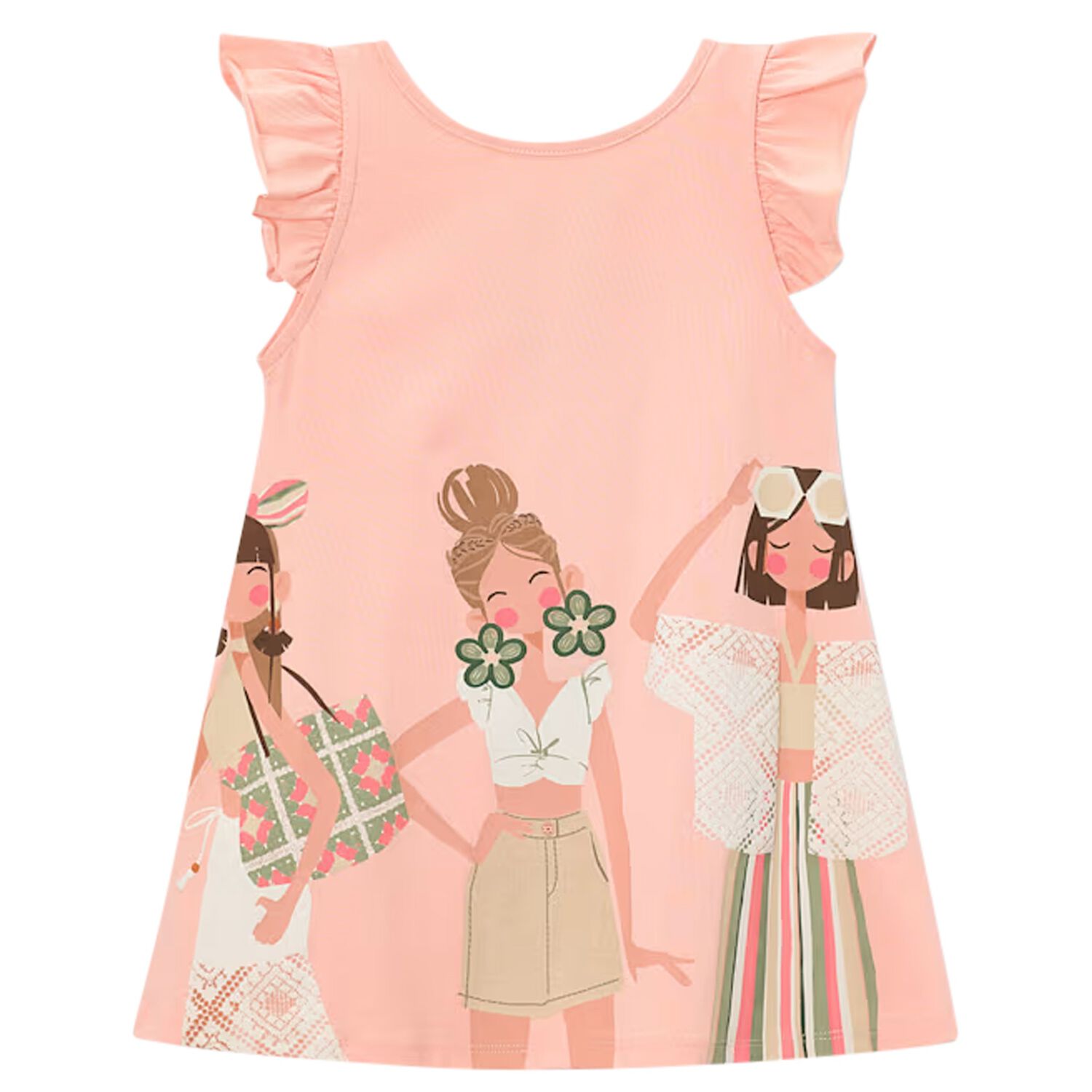Girls Pink Ruffled Dress, 2, hi-res