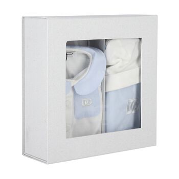 Ivory & Blue Cotton Babygrow Gift Set