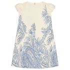 Girls Ivory & Blue Puffed Sleeve Dress, 1, hi-res