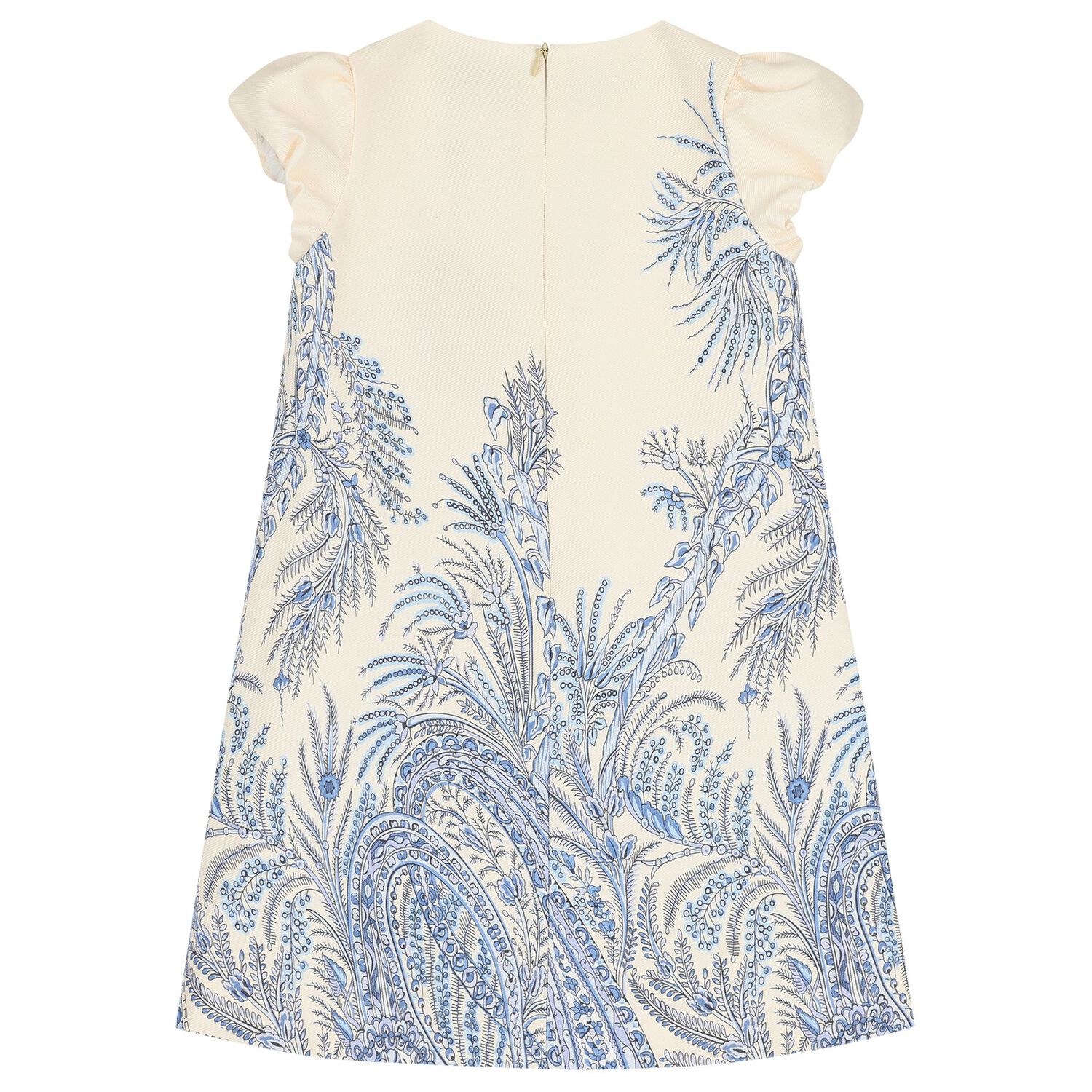 Girls Ivory & Blue Puffed Sleeve Dress, 1, hi-res