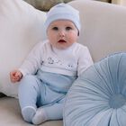Baby Boys White & Blue Embroidered Babygrow Set, 1, hi-res