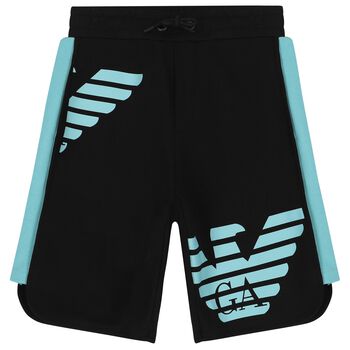 Boys Black & Aqua Logo Shorts