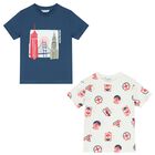 تيشيرت أولاد باللون الأبيض والأزرق ( قطعتين), 1, hi-res