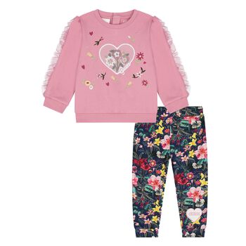 Younger Girls Pink Floral Tracksuit