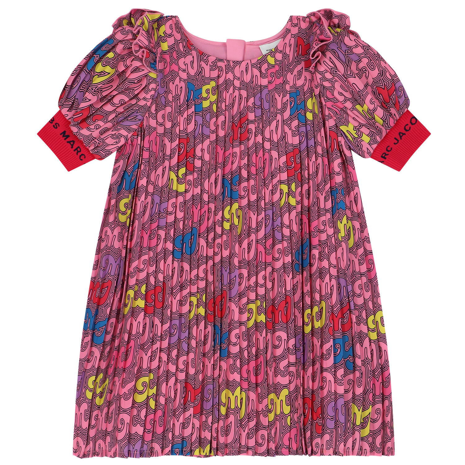 Girls Pink Pleated Logo Dress, 1, hi-res